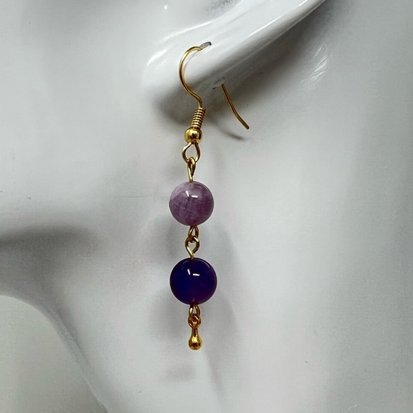 Amethyst and quartz bead necklace + earrings and bracelet - Picture 4 of 7